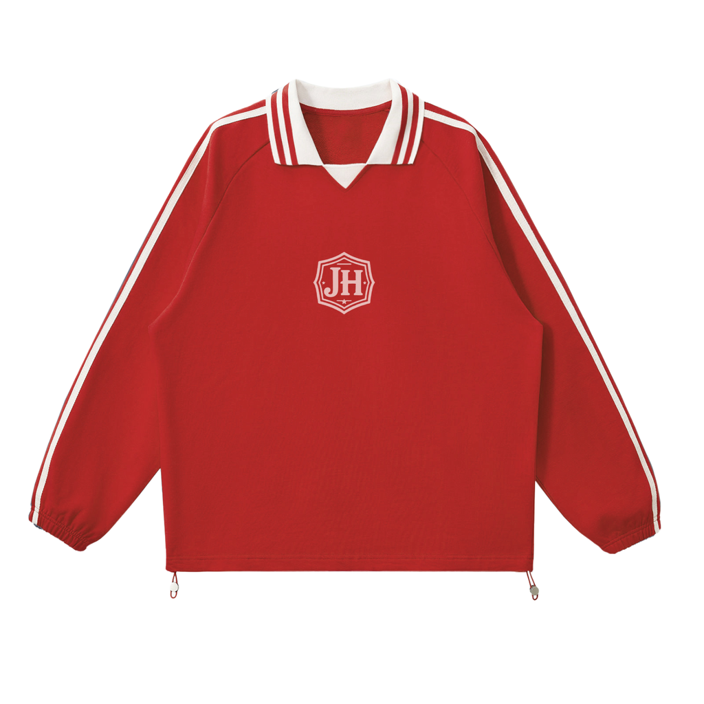 Contrast Striped Lapel Collar Sweatshirt